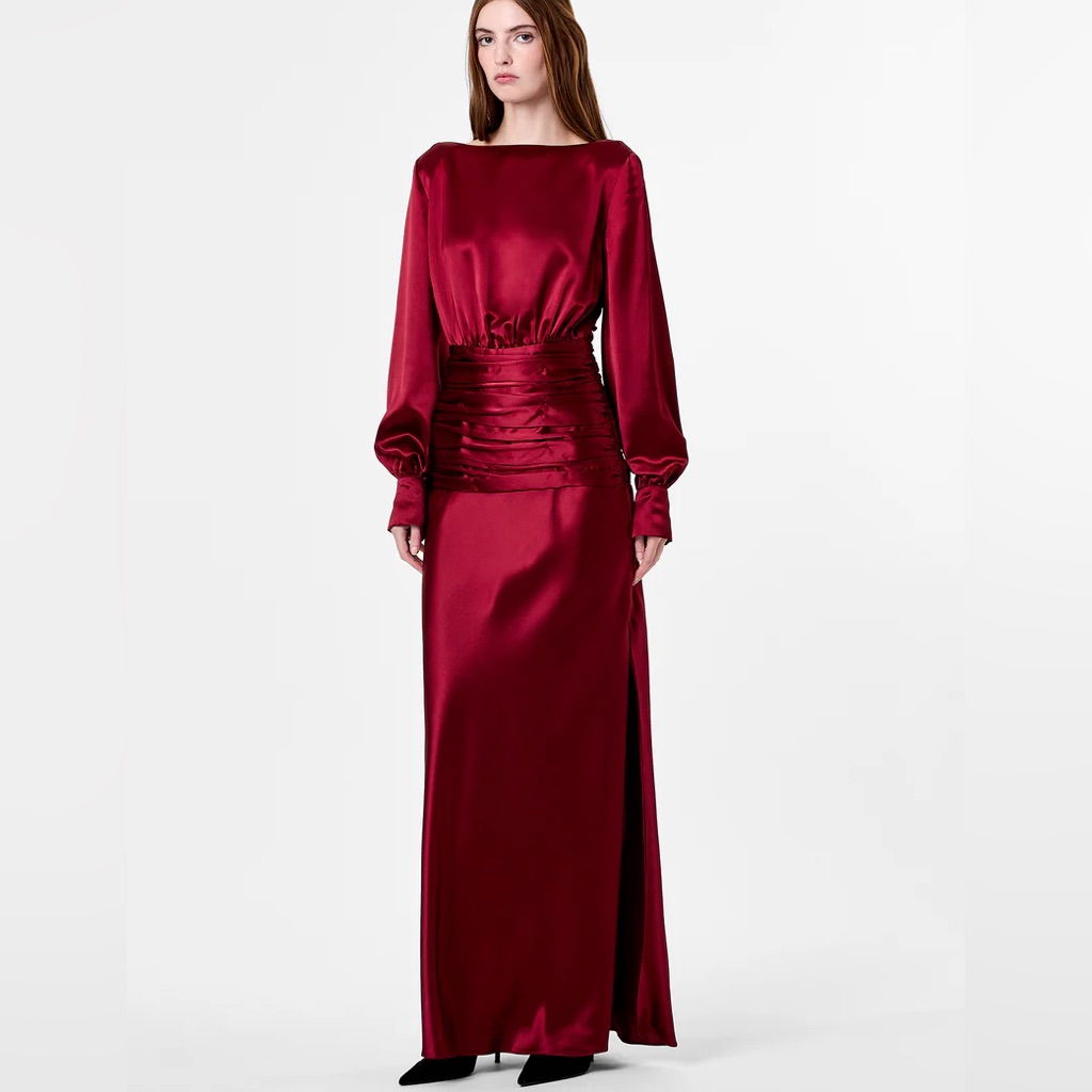 Nicholas Samina Ruched Satin Gown Plum